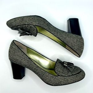 Anne Klein Farley Heels in Black and White Herringbone, Women's size 7.5M